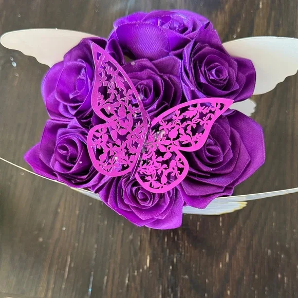 Purple Rose Bouquet with Purple Butterfly Accent - Picture 1 of 4